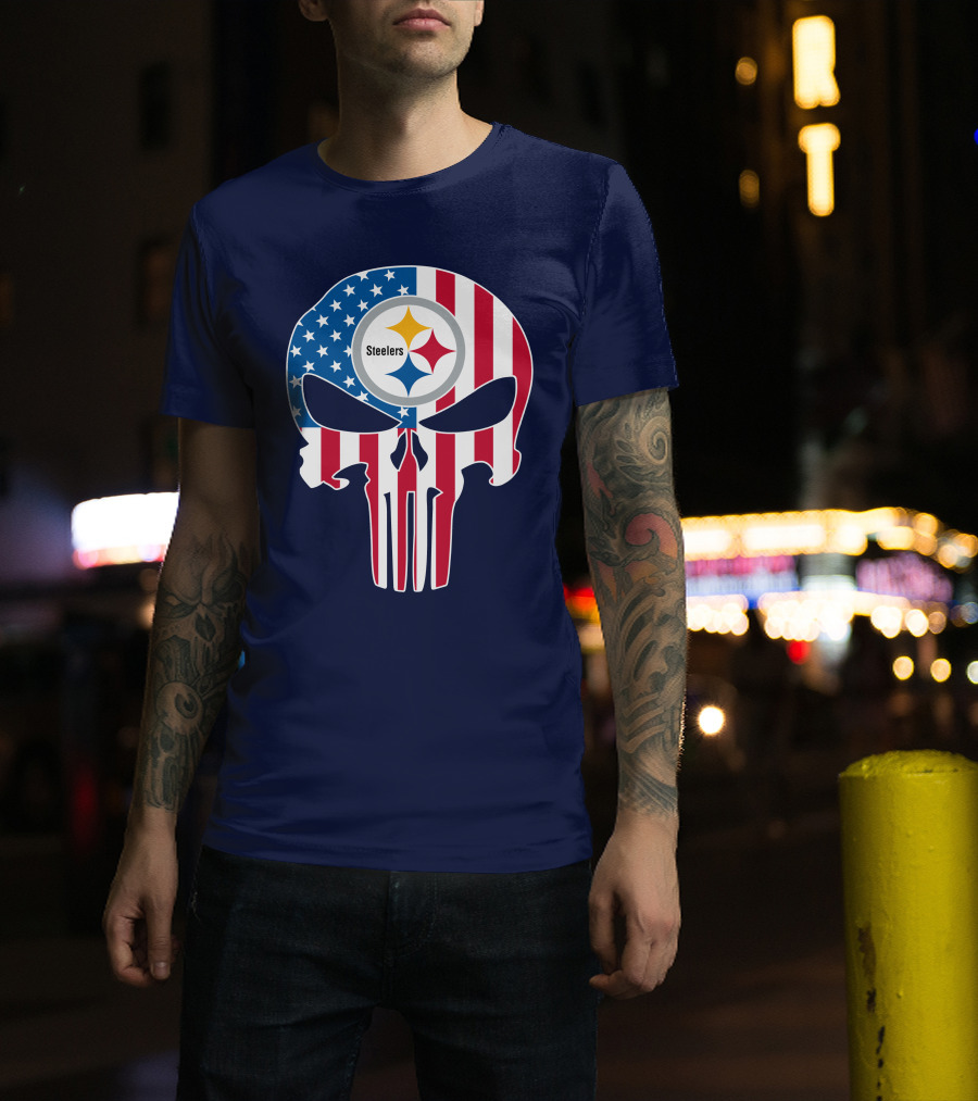 Pittsburgh Steelers The Punisher American Flag T-Shirt