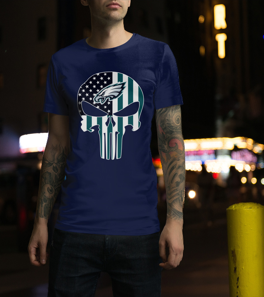 Philadelphia Eagles Punisher Skull American Flag T-Shirt