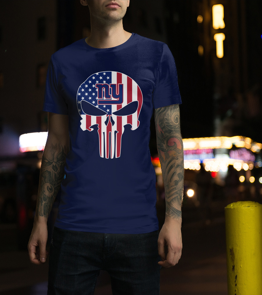 Ny Giants The Punisher American Flag Skull T-Shirt