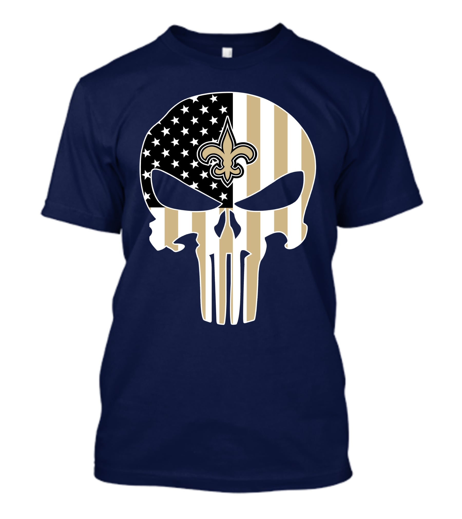 New Orleans Saints The Punisher American Flag Skull Fleur-De-Lis T-Shirt