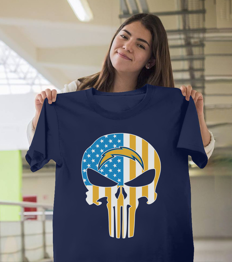 Los Angeles Chargers Skull Punisher American Flag T-Shirt