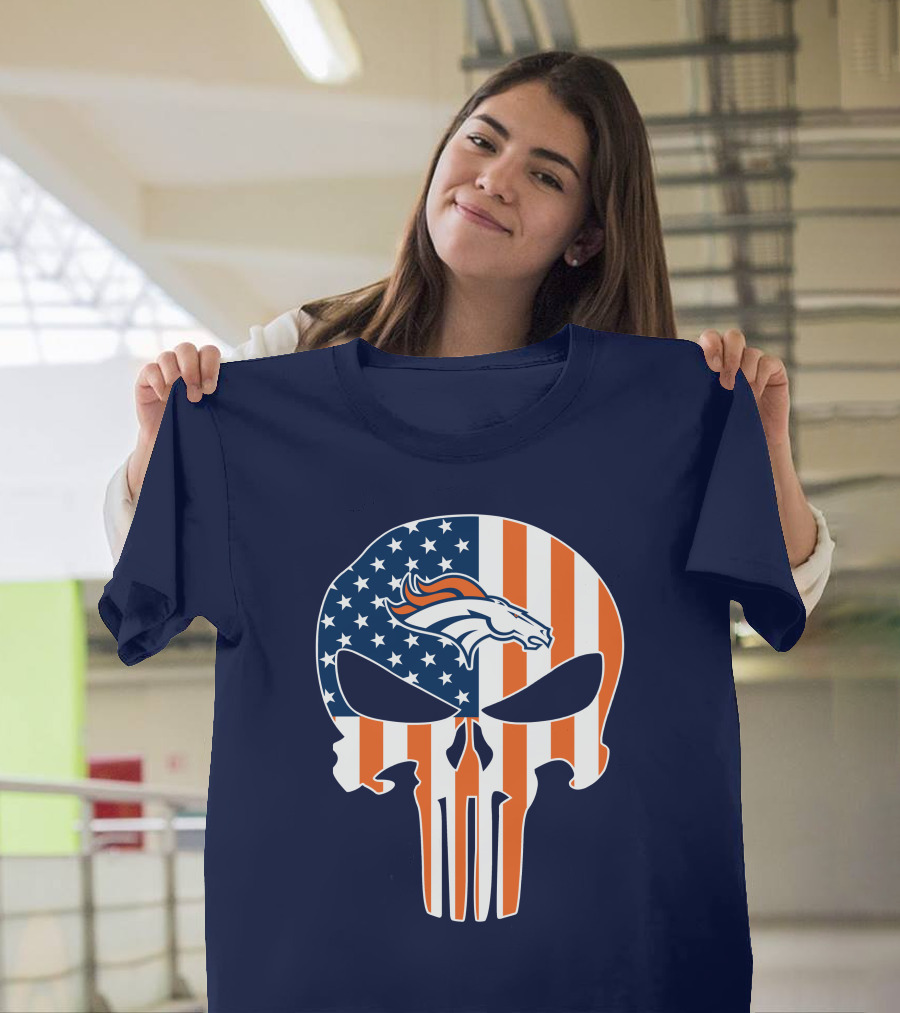 Denver Broncos Punisher Flag Skull T-Shirt