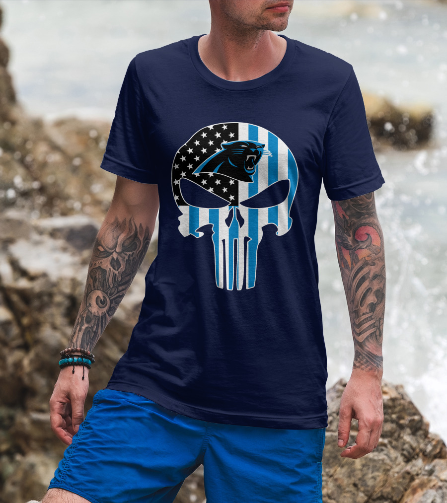 Carolina Panthers The Punisher American Flag T-Shirt