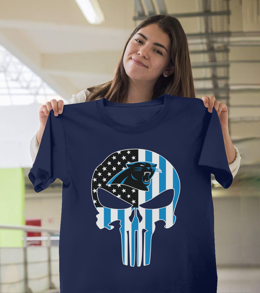Carolina Panthers The Punisher American Flag T-Shirt