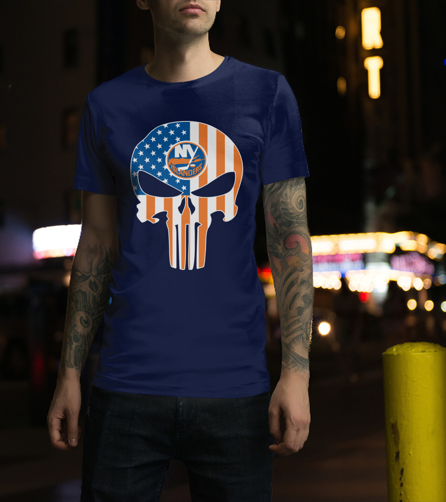 New York Islanders Punisher Skull American Flag T-Shirt