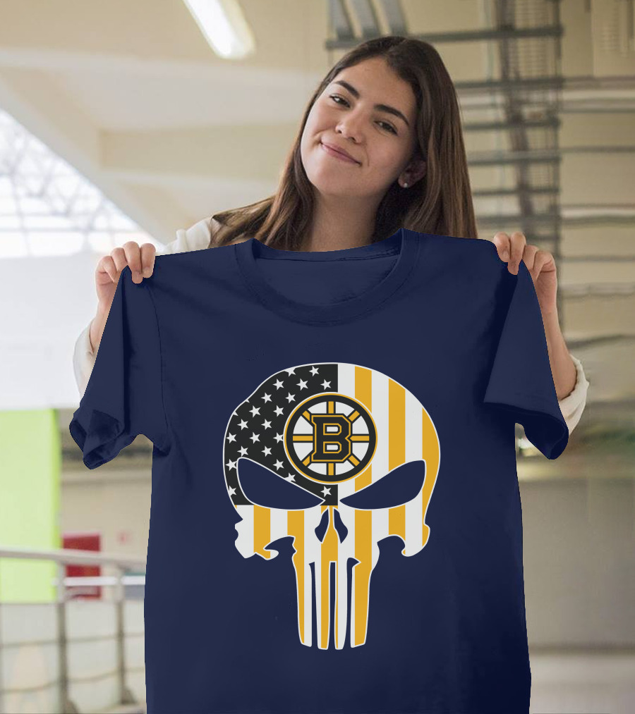 Boston Bruins The Punisher American Flag Skull T-Shirt