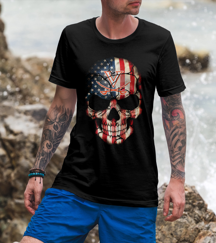Virginia Cavaliers American Flag Skull T-Shirt