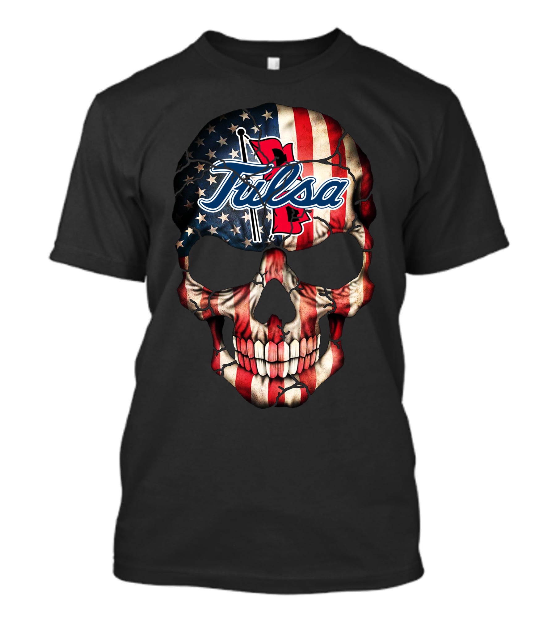 Tulsa Golden Hurricane Skull American Flag T-Shirt