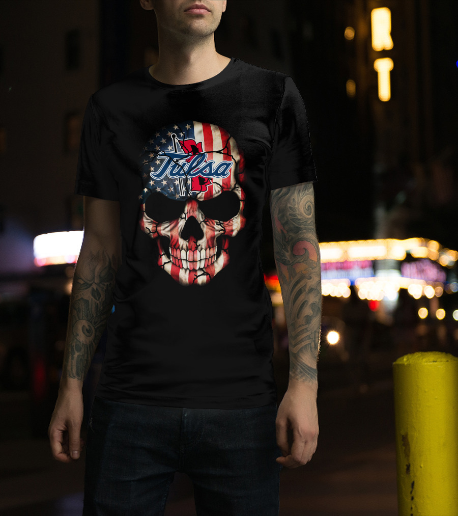 Tulsa Golden Hurricane Skull American Flag T-Shirt