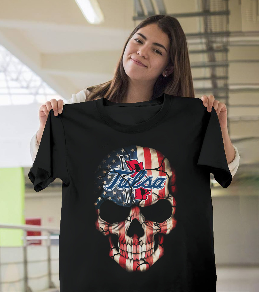 Tulsa Golden Hurricane Skull American Flag T-Shirt