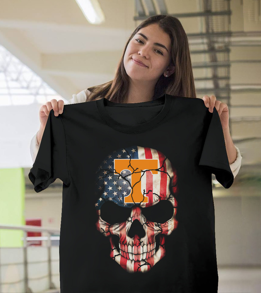 Tennessee Volunteers Skull American Flag T-Shirt