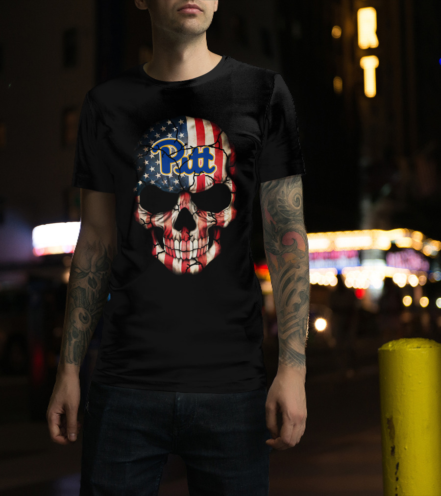 Pitt Panthers American Flag Skull T-Shirt