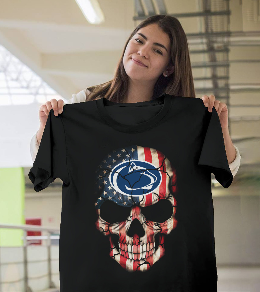 Penn State Nittany Lions American Flag Skull T-Shirt