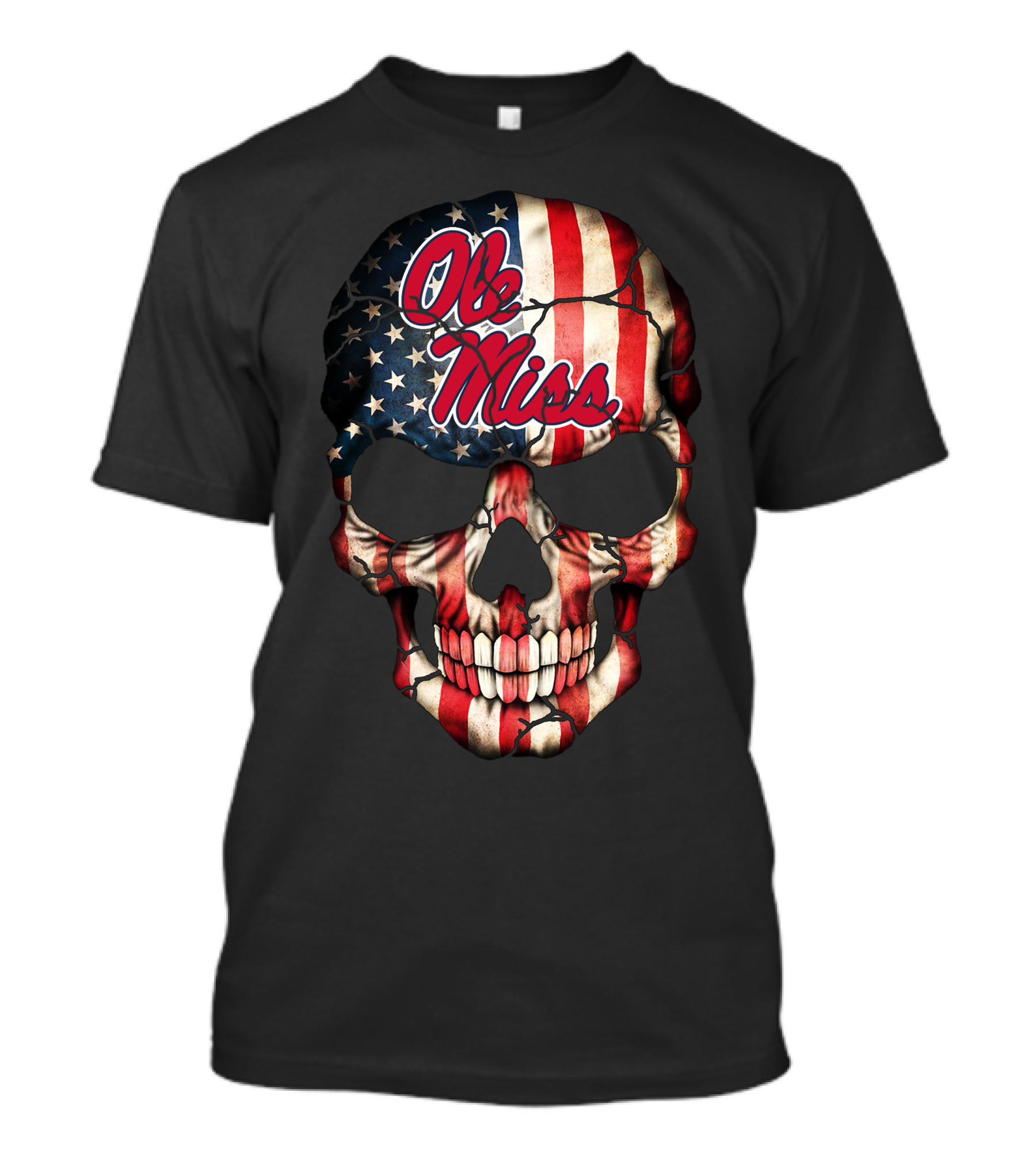 Ole Miss Rebels American Flag Skull T-Shirt