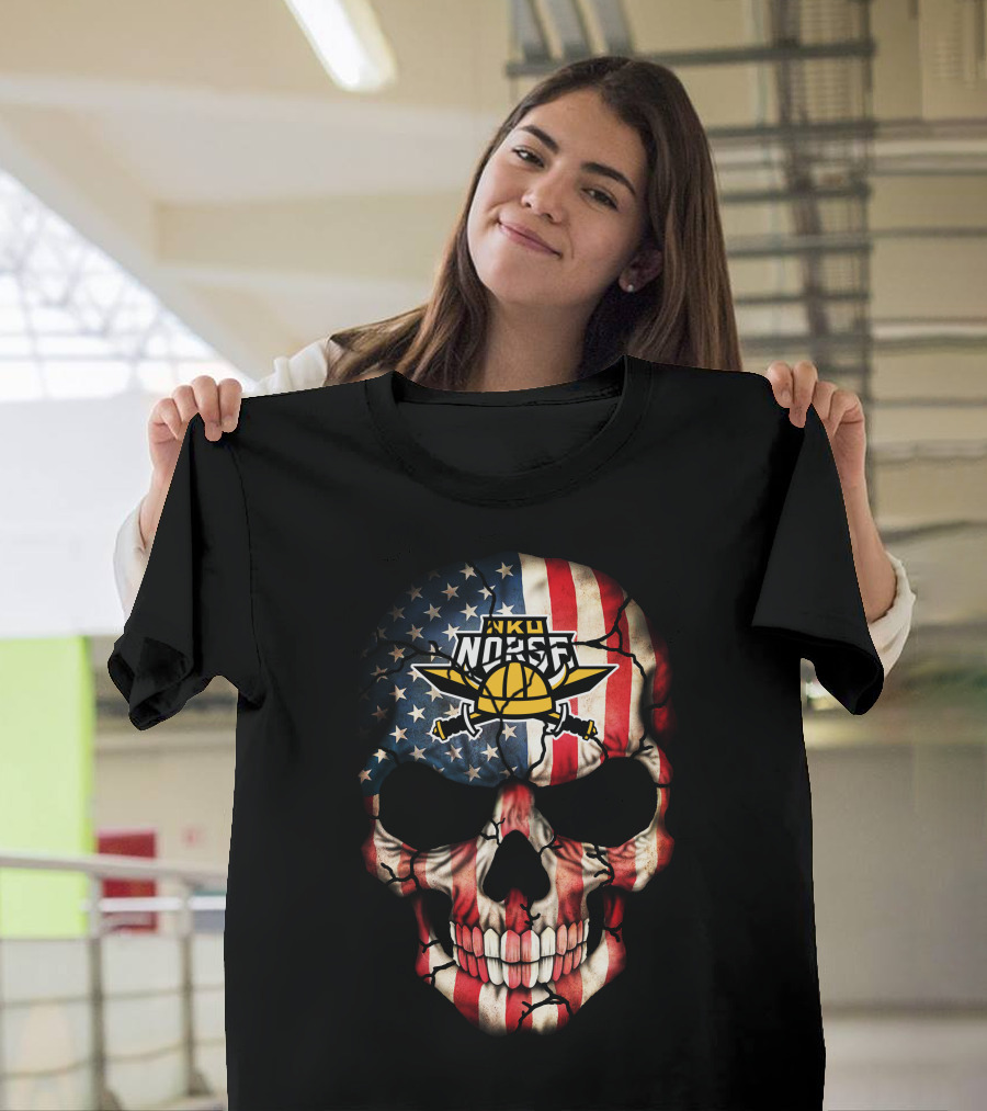 Nku Norse American Flag Skull 54 Northern Kentucky Norse T-Shirt