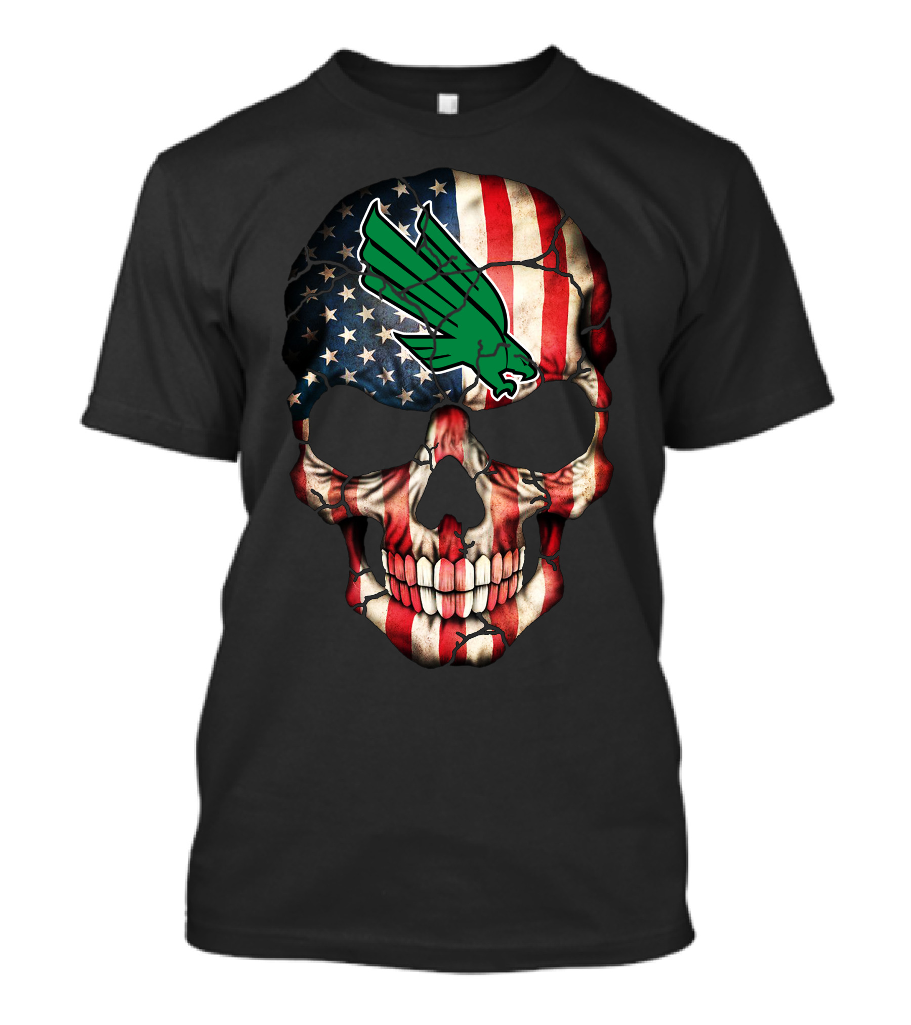 North Texas Mean Green American Flag Skull T-Shirt
