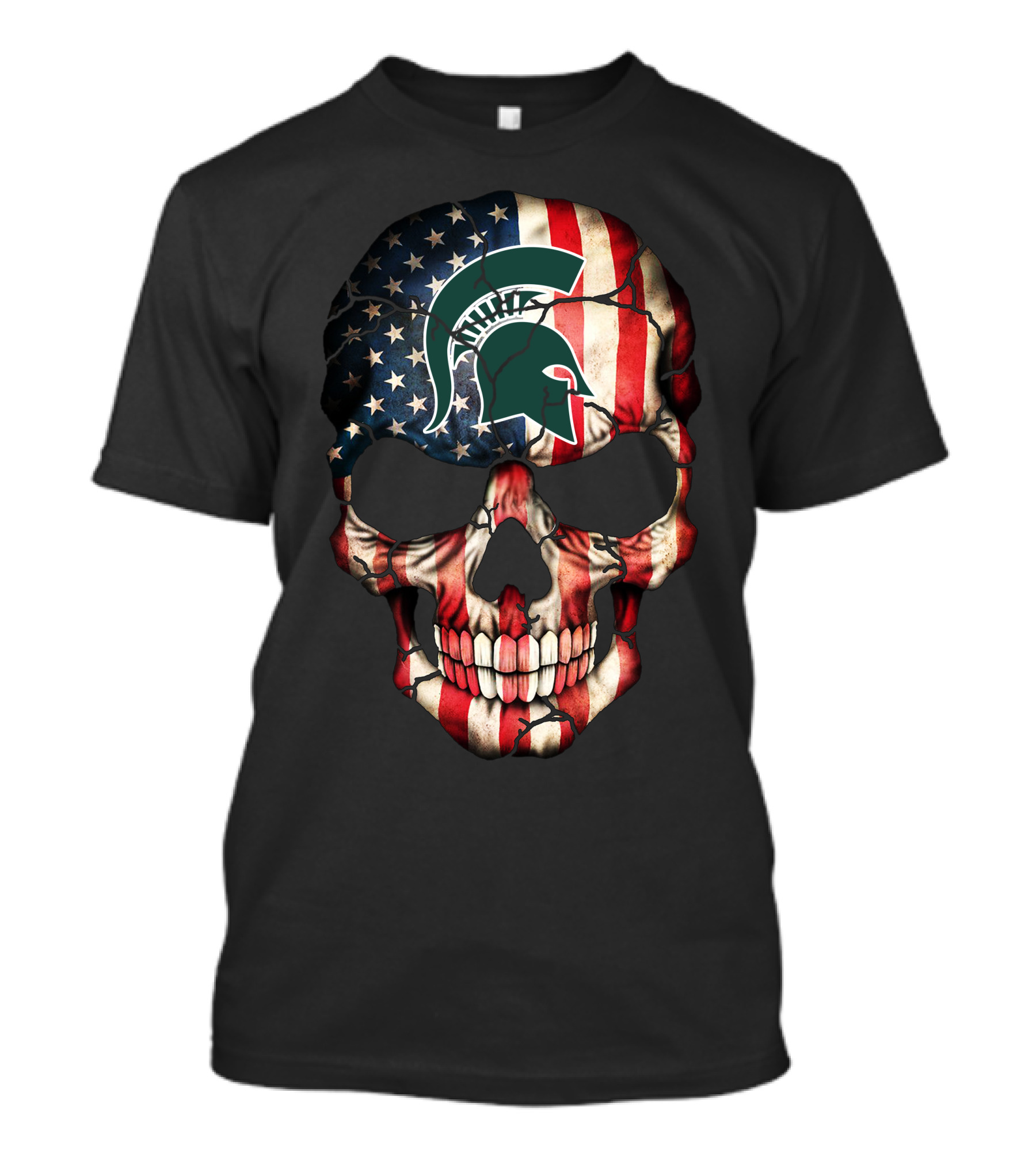 Michigan State Spartans American Flag Skull T-Shirt