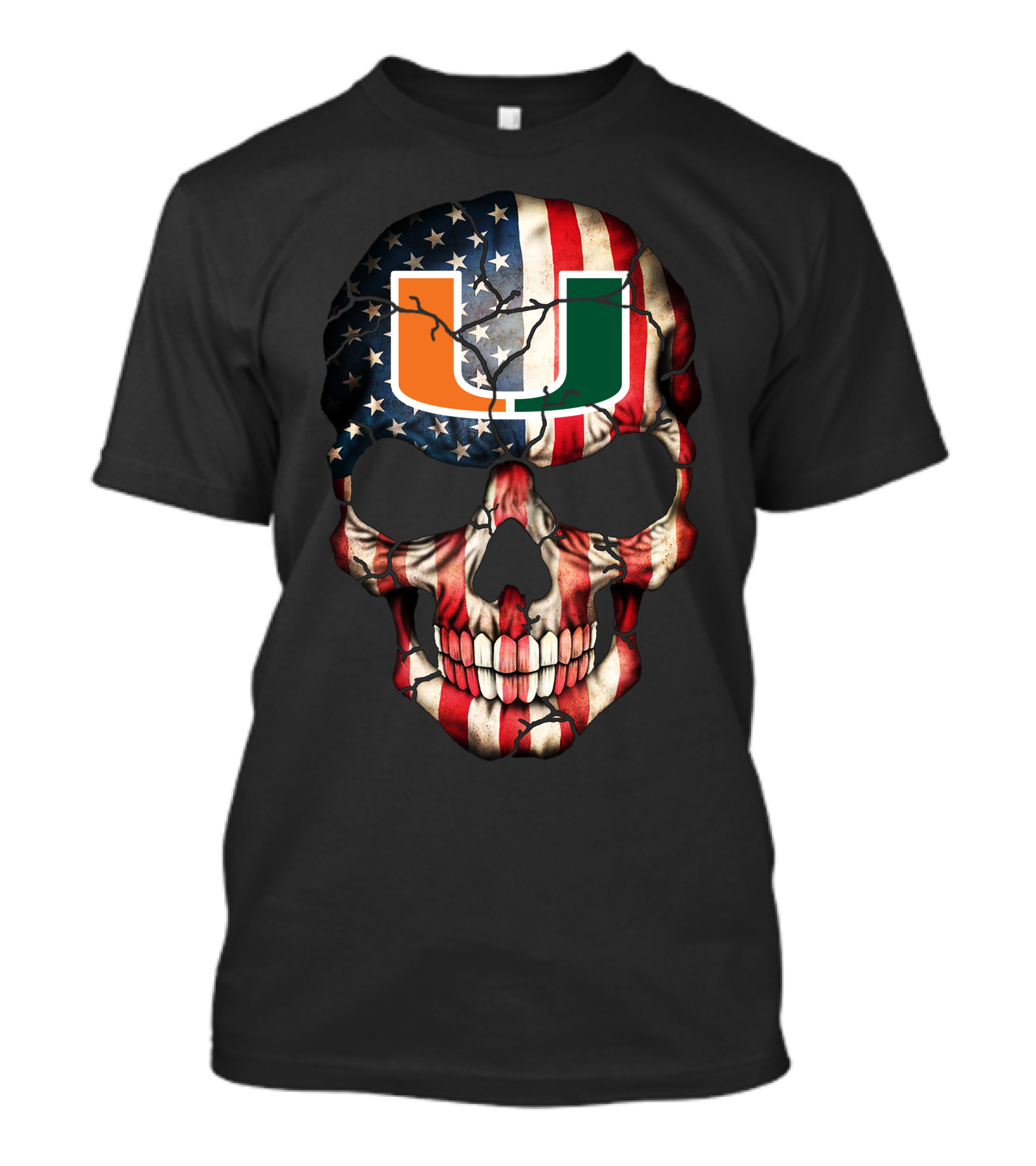 American Flag Skull Miami Hurricanes U T-Shirt