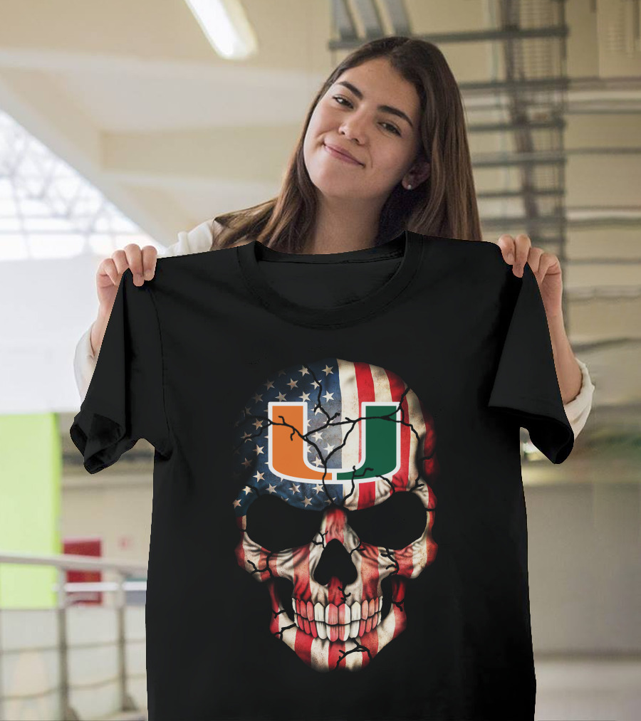 American Flag Skull Miami Hurricanes U T-Shirt