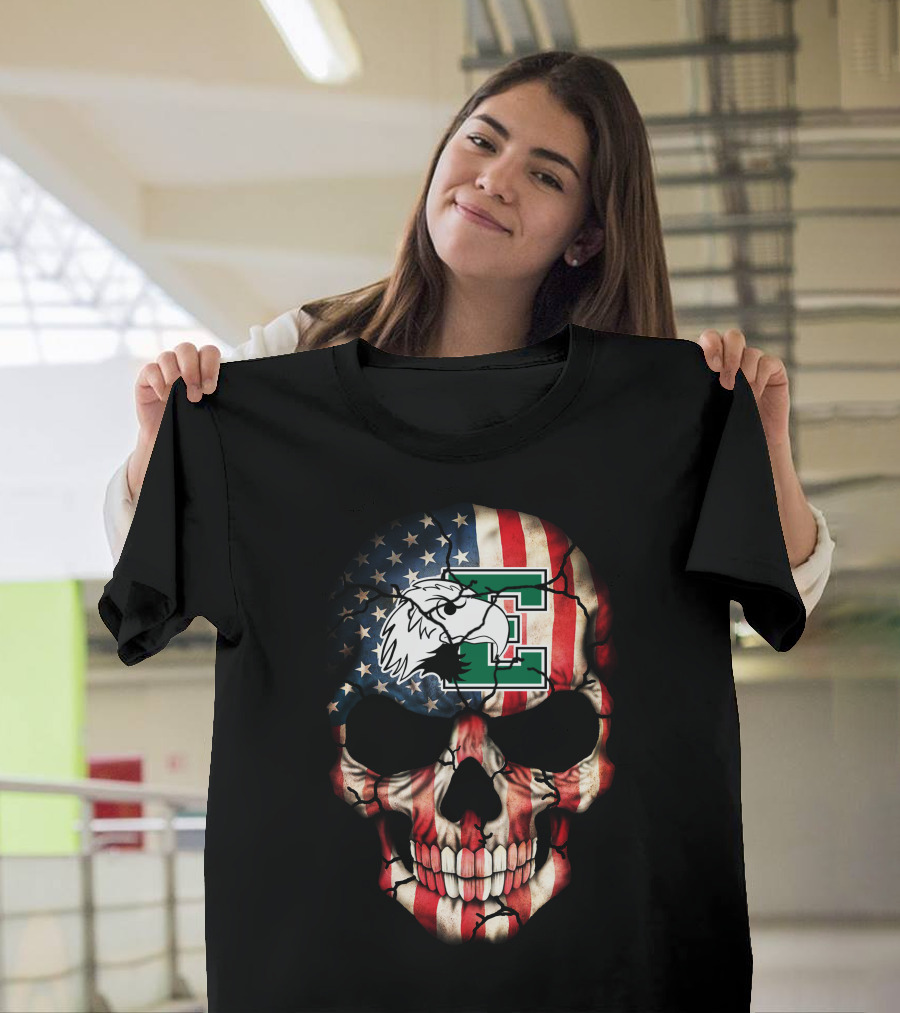 Eastern Michigan Eagles Skull American Flag T-Shirt