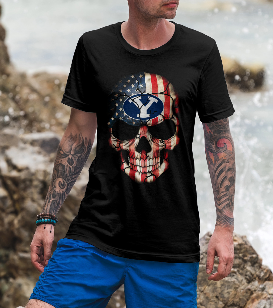 Byu Cougars Skull American Flag T-Shirt