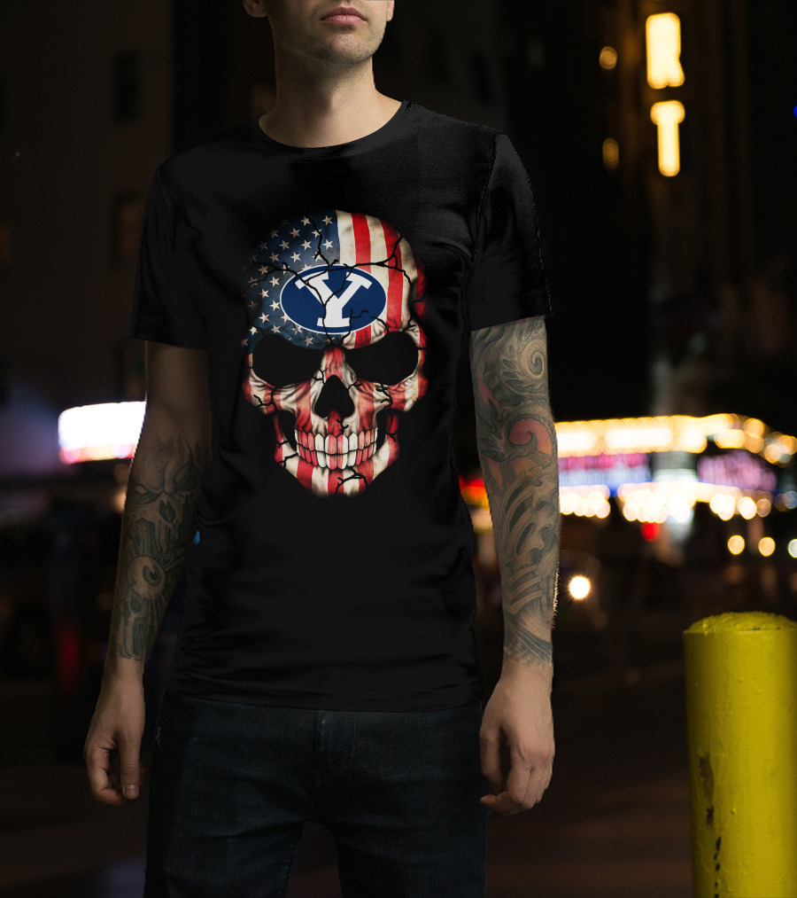 Byu Cougars Skull American Flag T-Shirt