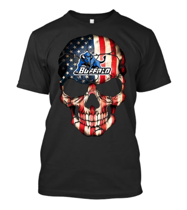 Buffalo Bulls Skull With American Flag T-Shirt