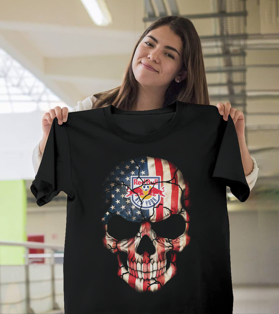 Red Bull New York American Flag Skull T-Shirt