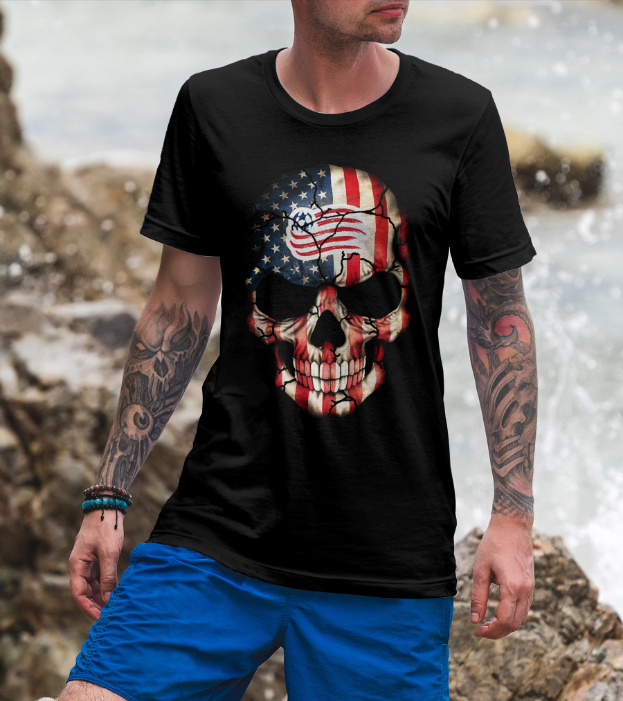 New England Revolution American Flag Skull T-Shirt