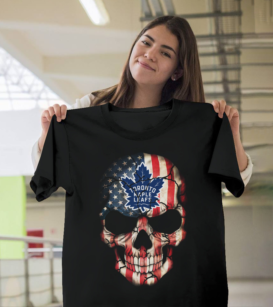 Toronto Maple Leafs American Flag Skull T-Shirt