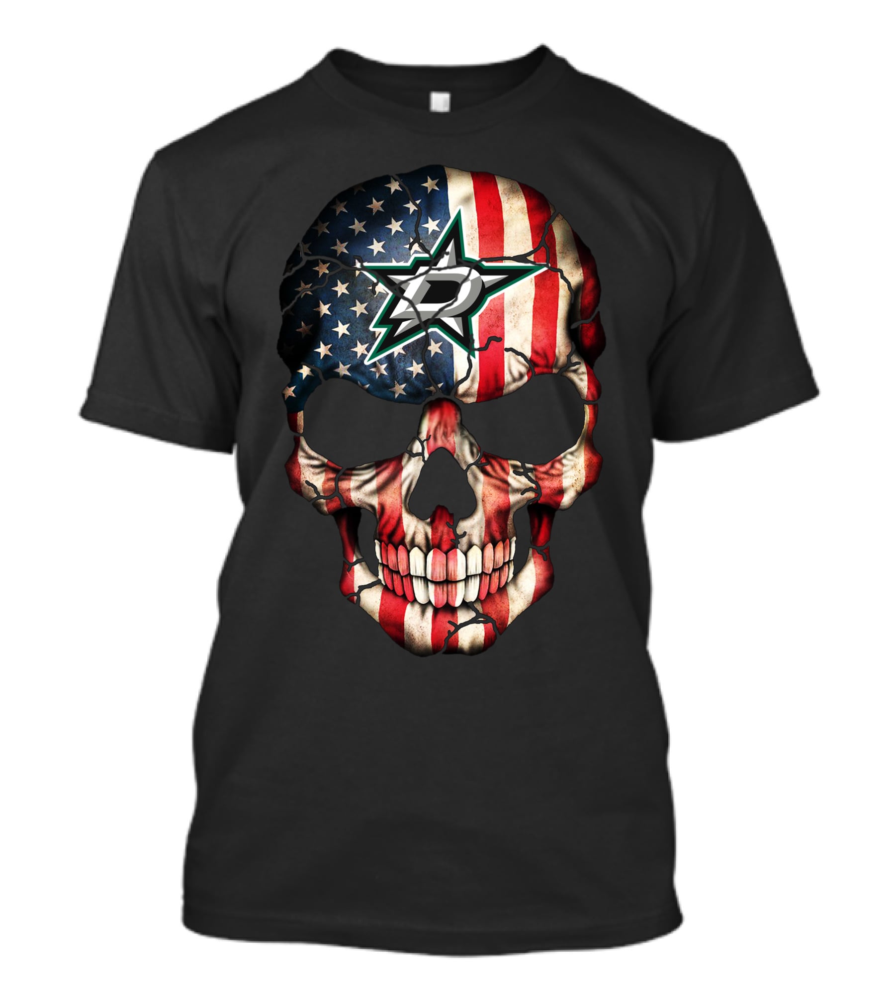 Dallas Stars American Flag Skull T-Shirt
