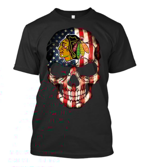 Chicago Blackhawks American Flag Skull T-Shirt