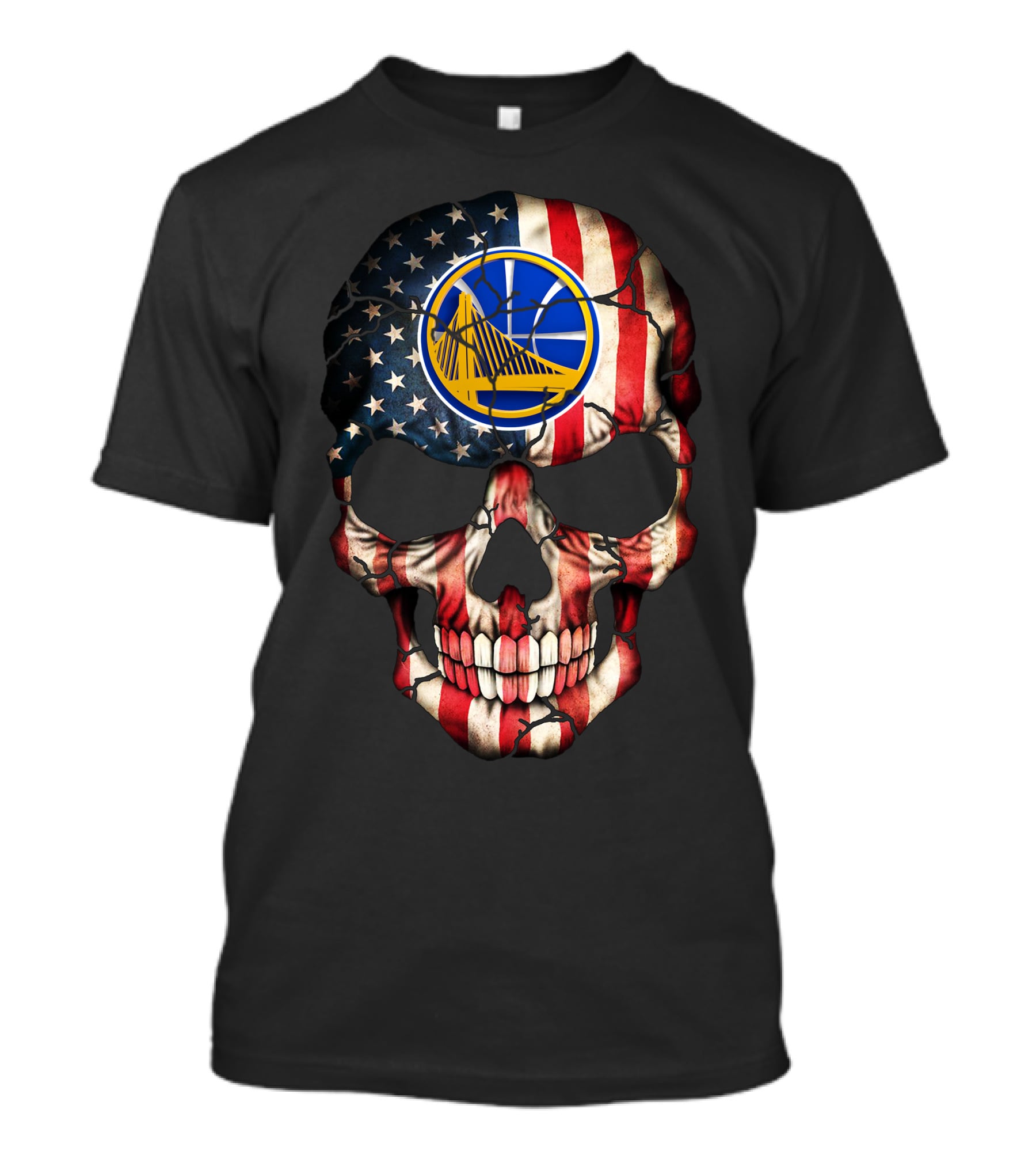 Golden State Warriors Skull With American Flag T-Shirt