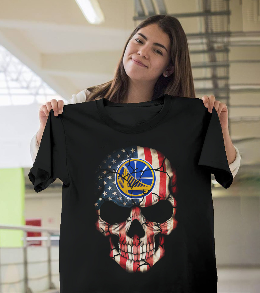 Golden State Warriors Skull With American Flag T-Shirt