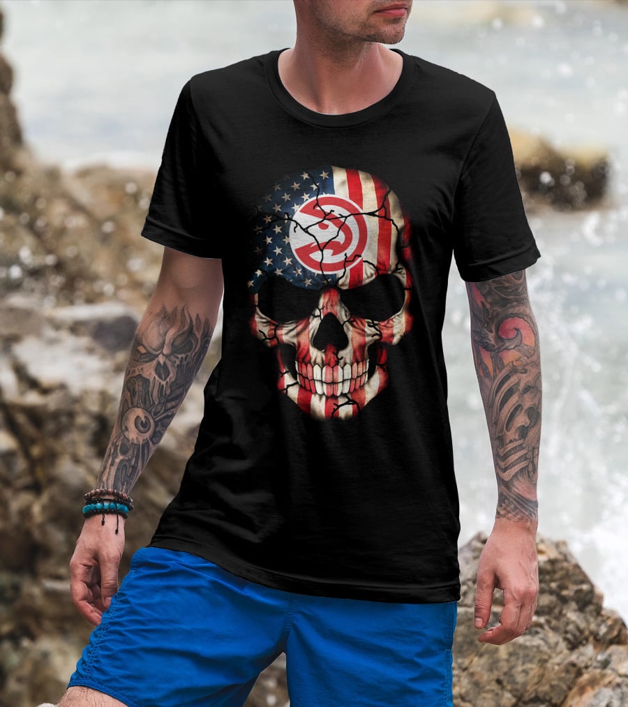American Flag Skull Design With Atlanta Hawks Logo 193 T-Shirt