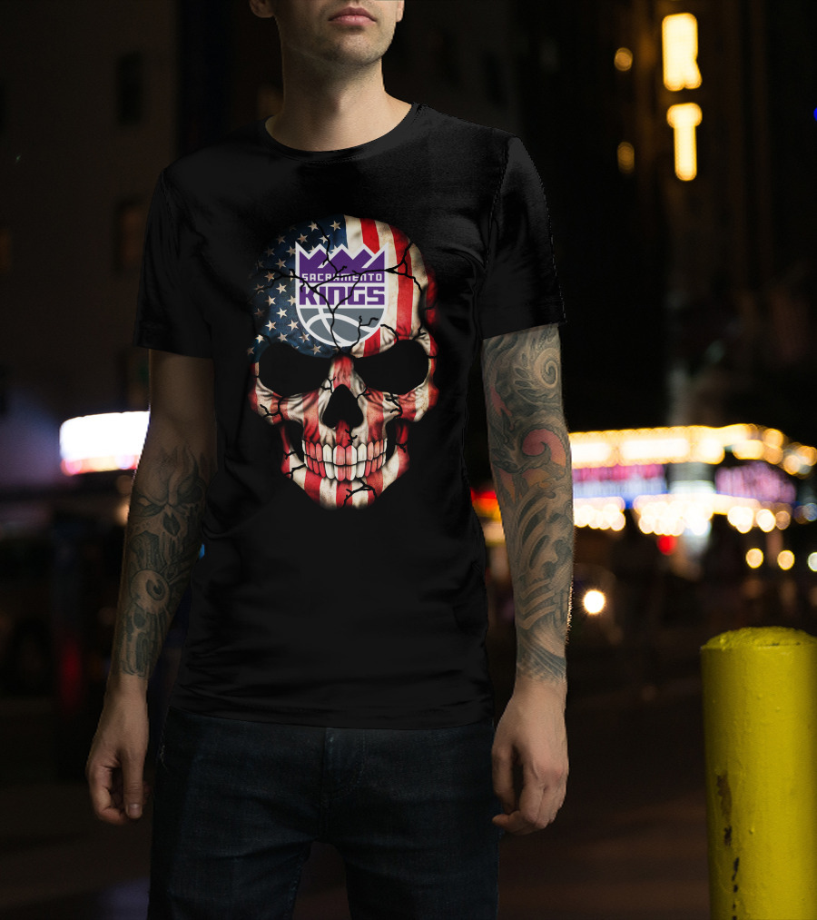 Sacramento Kings American Flag Skull T-Shirt