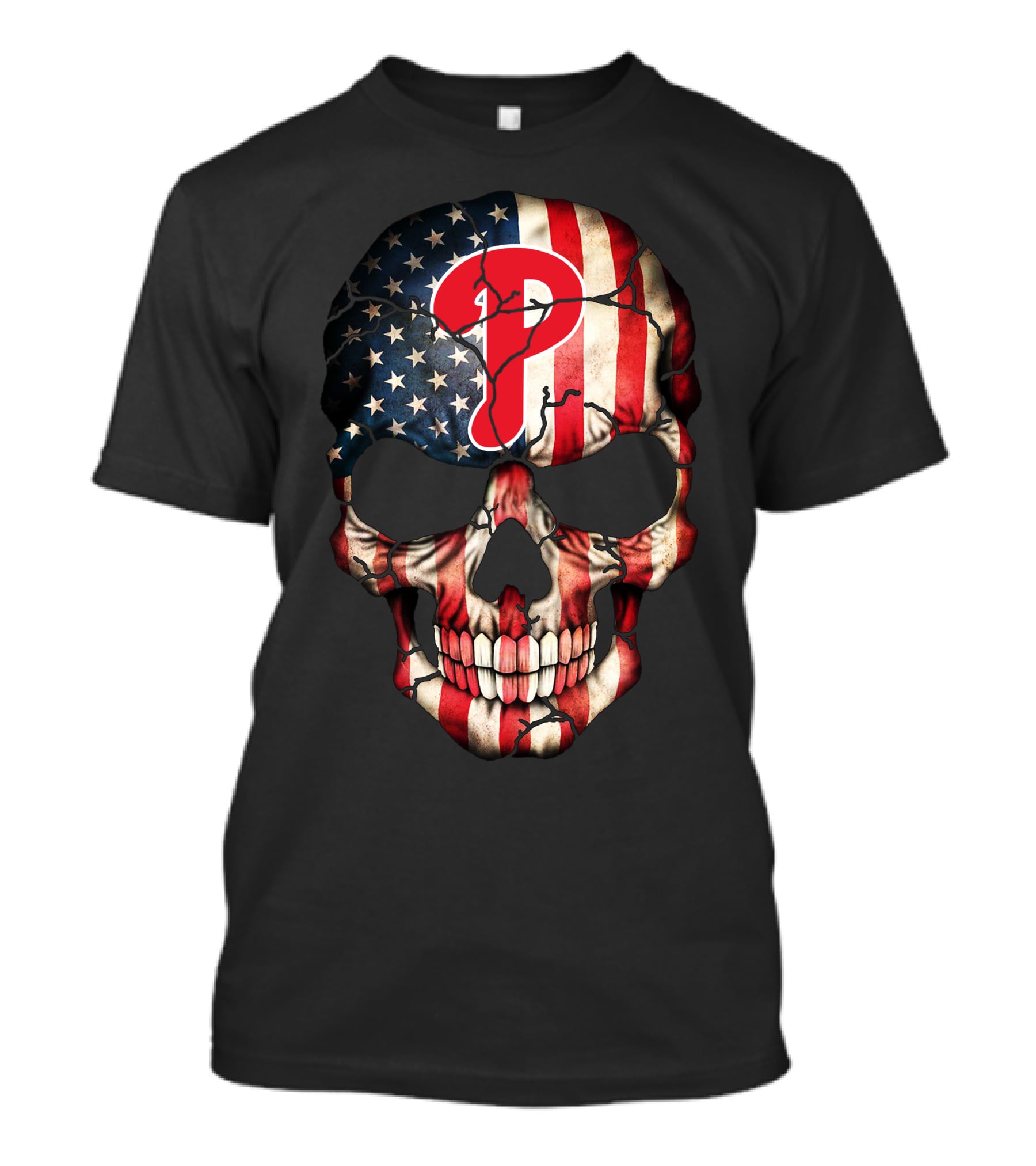 Philadelphia Phillies American Flag Skull T-Shirt