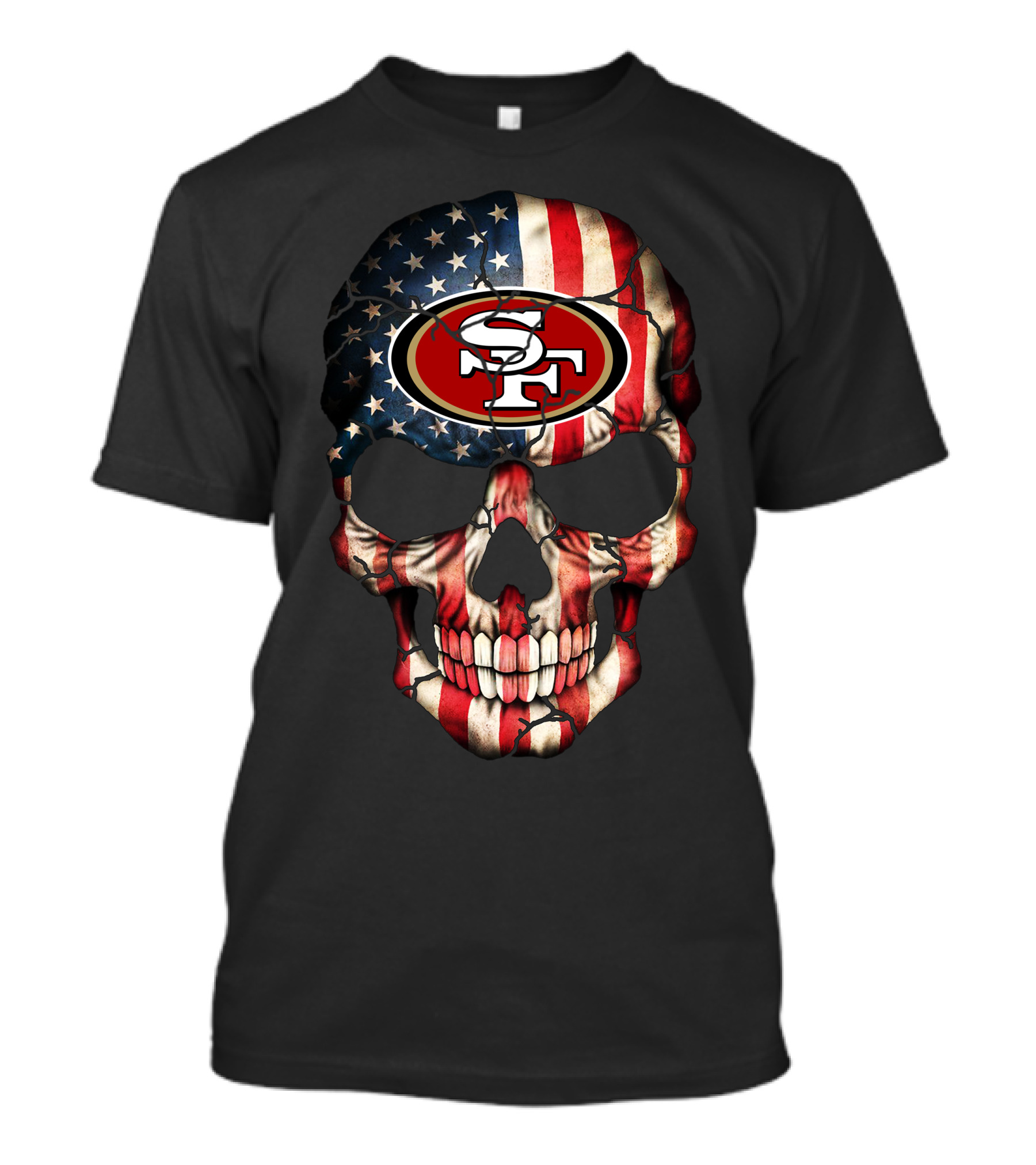 San Francisco 49ers American Flag Skull T-Shirt