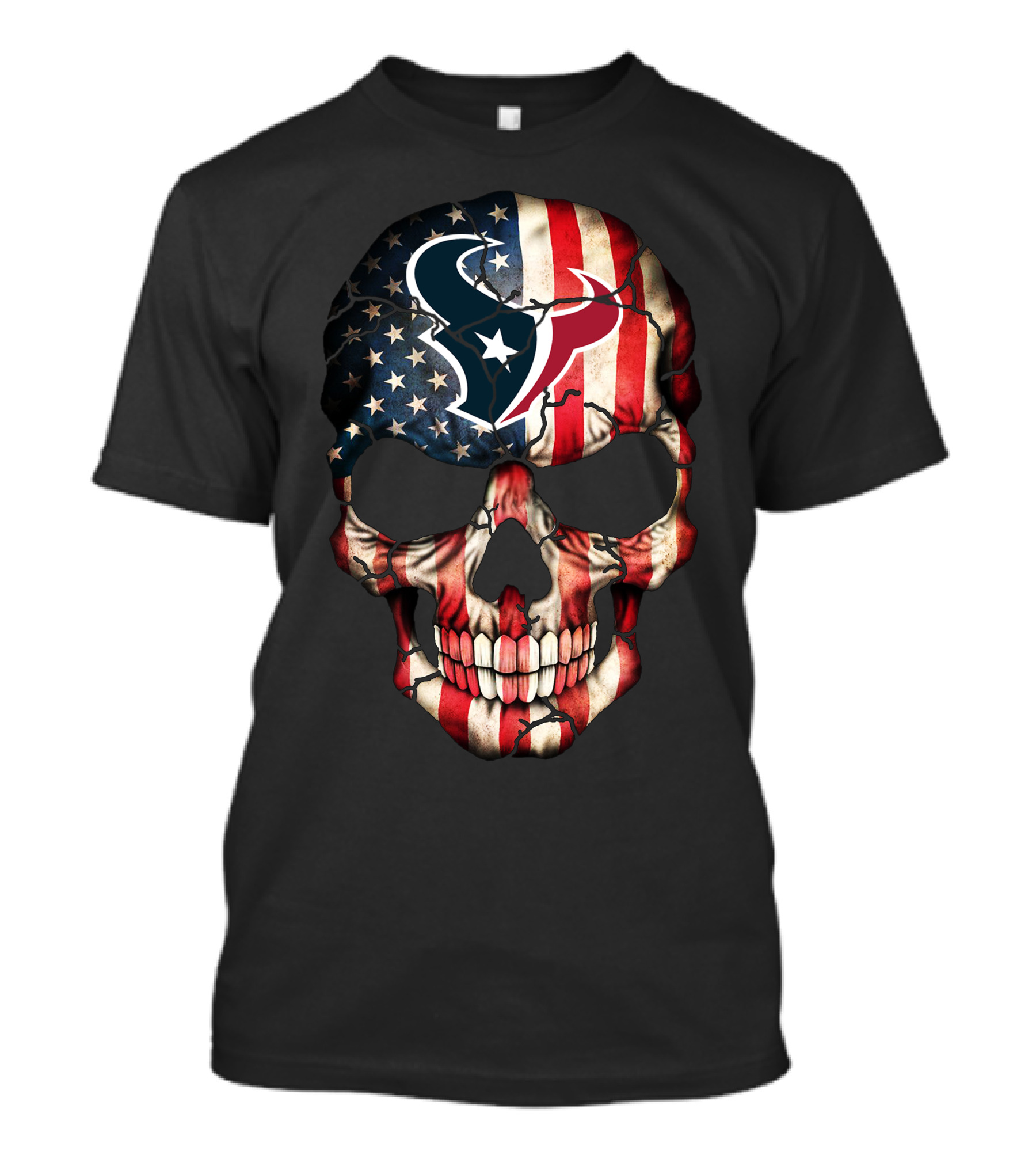 American Flag Skull With Houston Texans T-Shirt