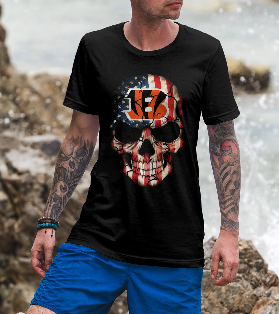 Cincinnati Bengals American Flag Skull T-Shirt