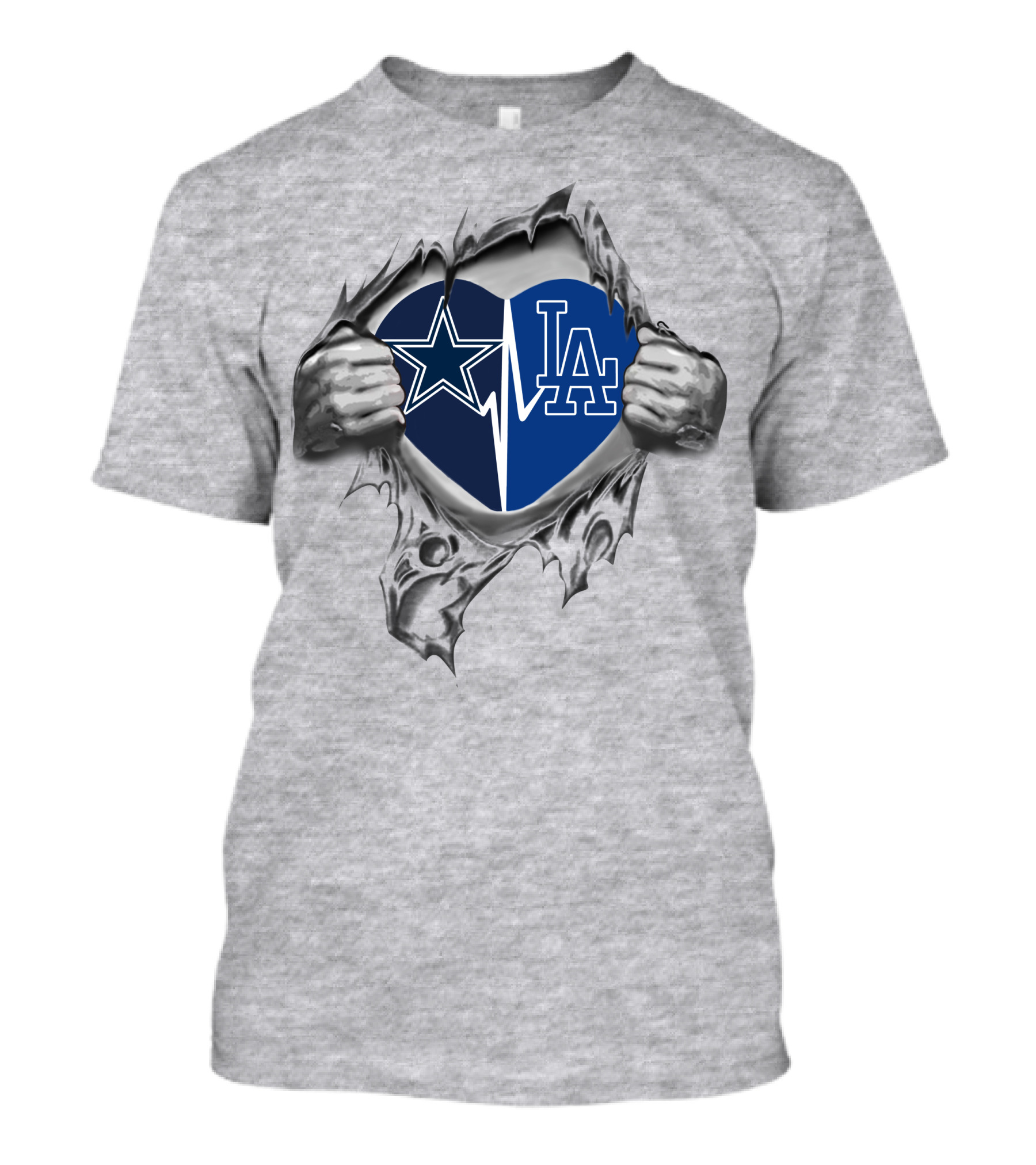 Dodgers La Cowboys Heart Starburst Silver Hands Fan Passion T-Shirt
