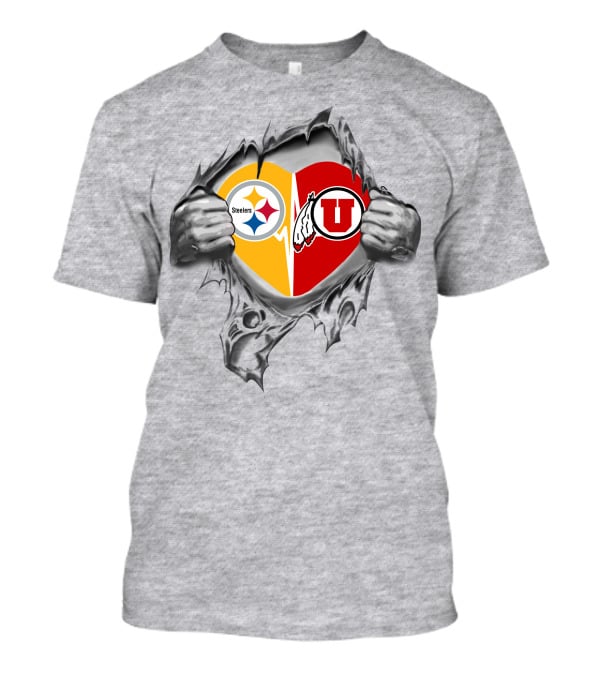 Steelers Utah Utes Heart Dual Loyalty Fusion T-Shirt