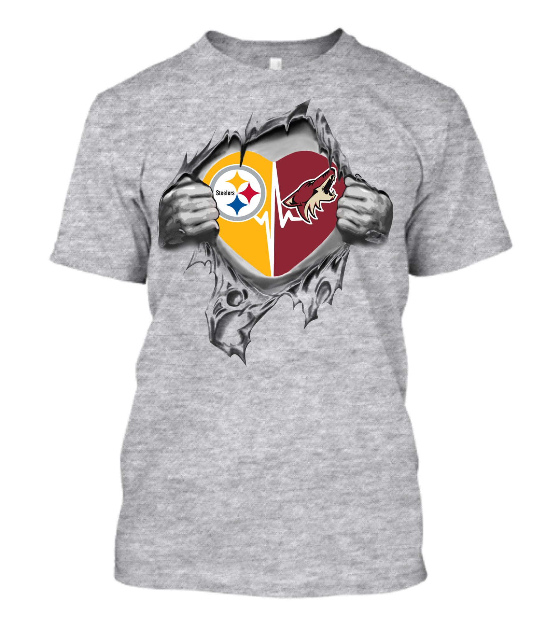 Steelers Arizona Coyotes Heartbeat Torn Fabric T-Shirt
