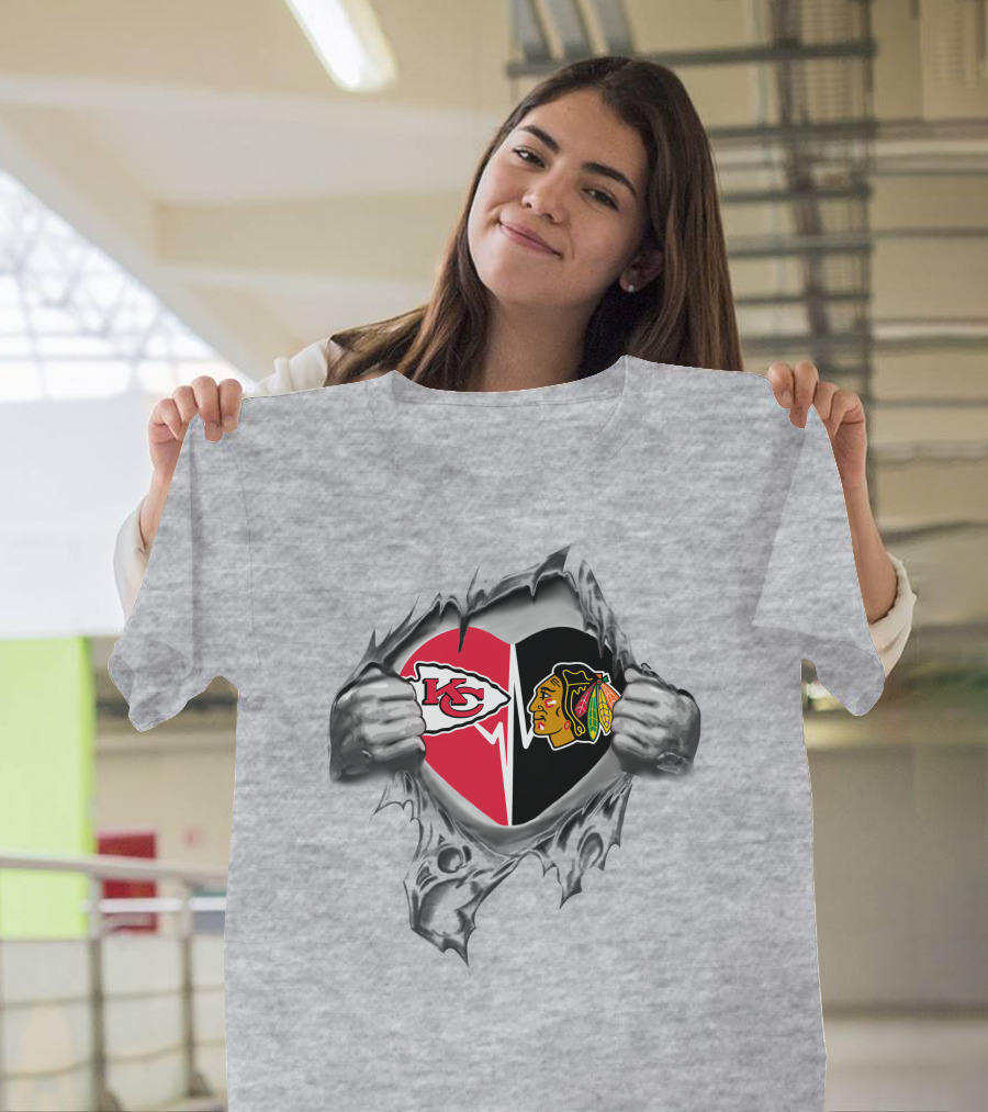 Chiefs Chicago Blackhawks Heart T-Shirt