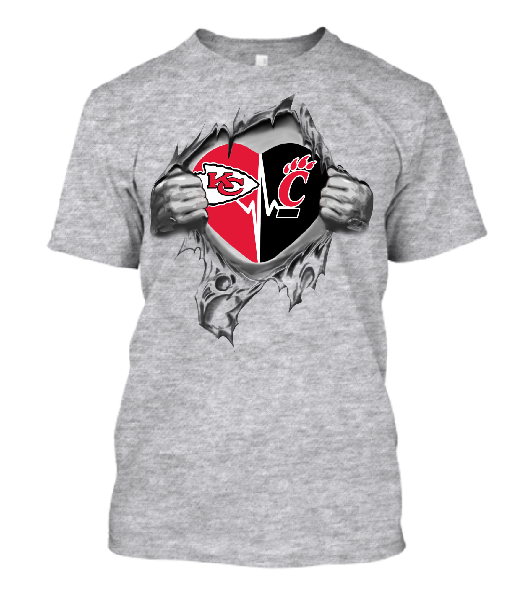 Chiefs Cincinnati Bearcats Heartbeat Passion Breaking Through T-Shirt