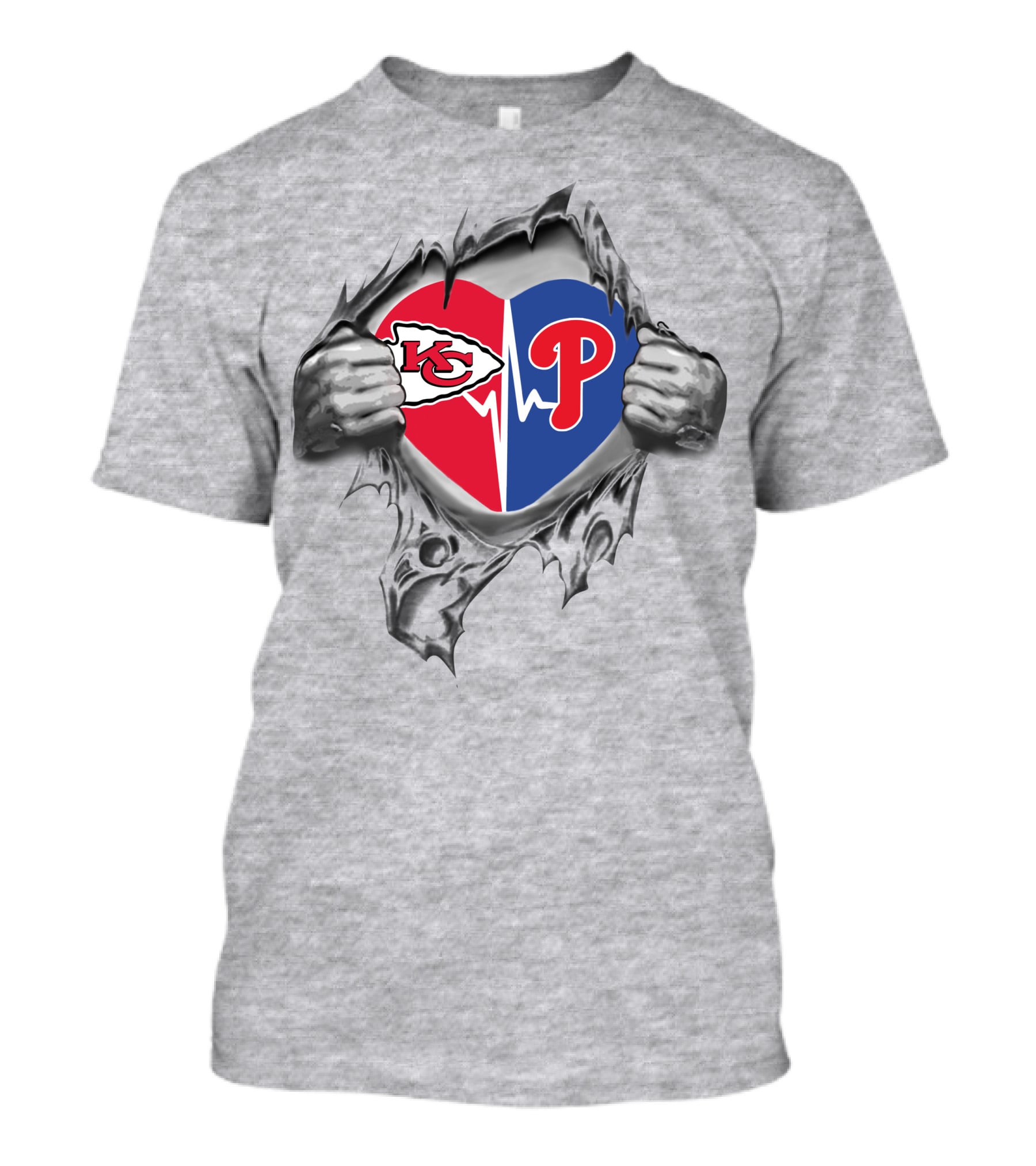 Chiefs And Philadelphia Phillies Heartbeat Logo Fusion T-Shirt