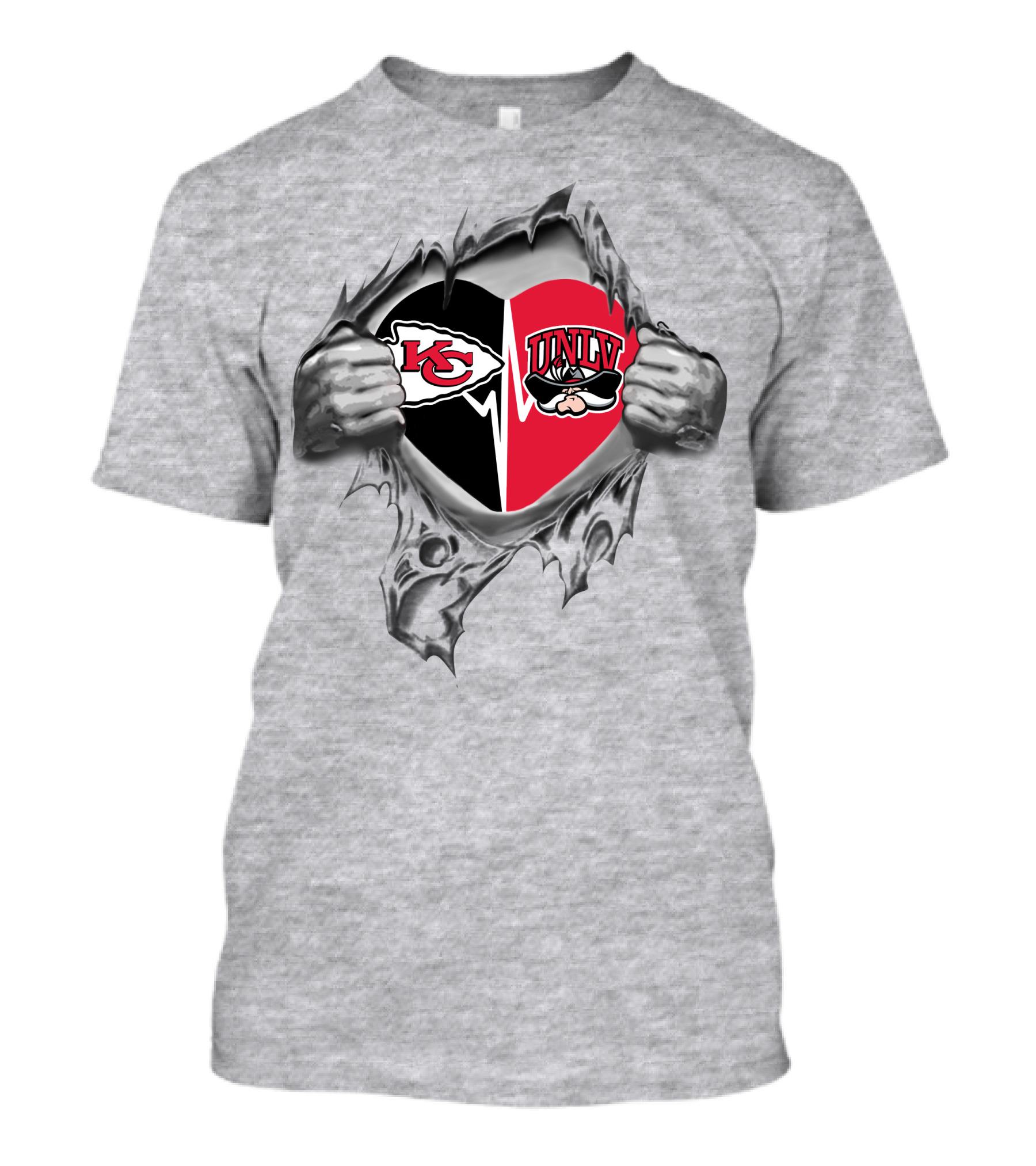 Kansas City Chiefs Unlv Rebels Heart Logo Fusion T-Shirt