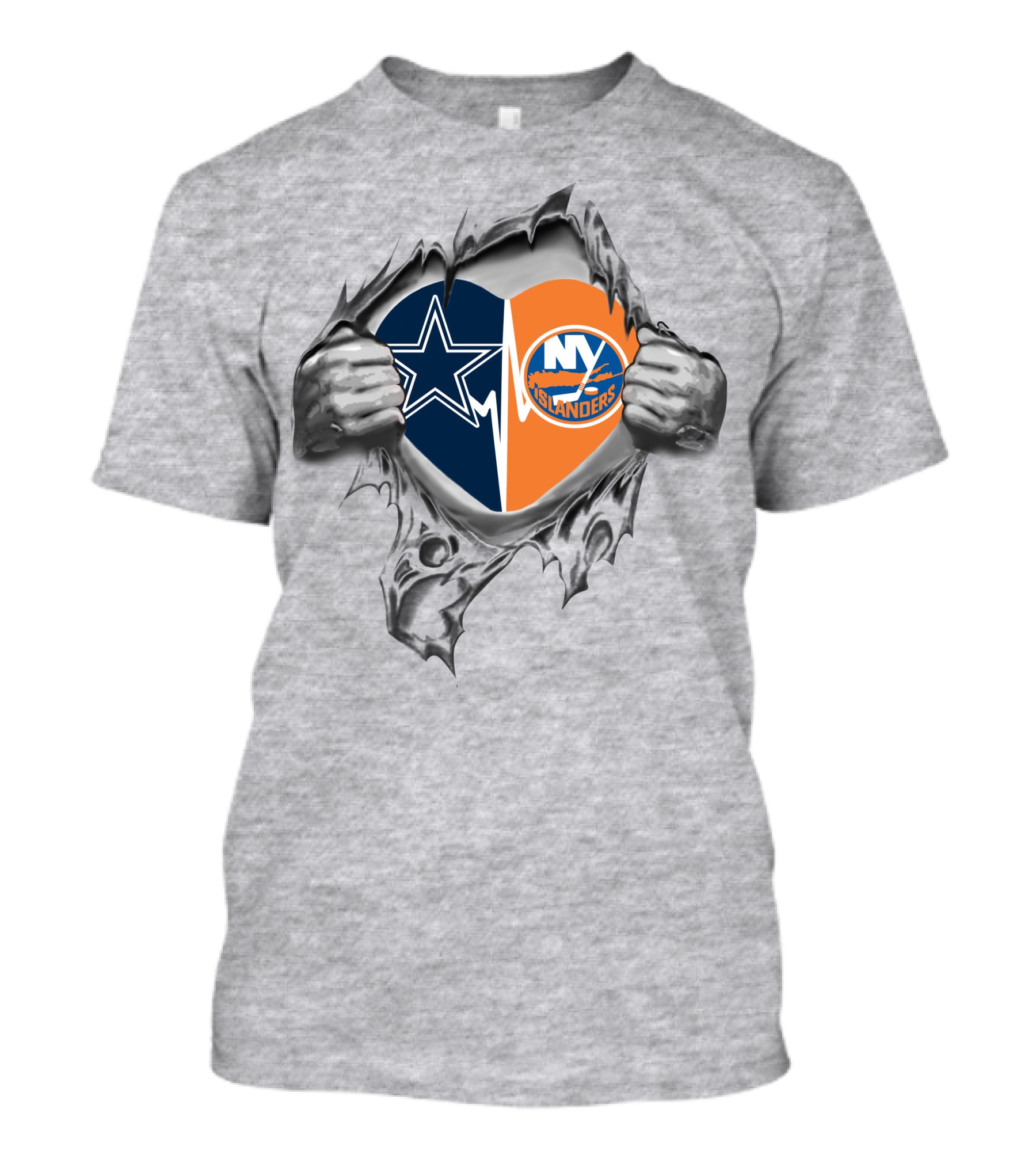 Cowboys New York Islanders Heart Symbol With Star And Hockey Logos T-Shirt