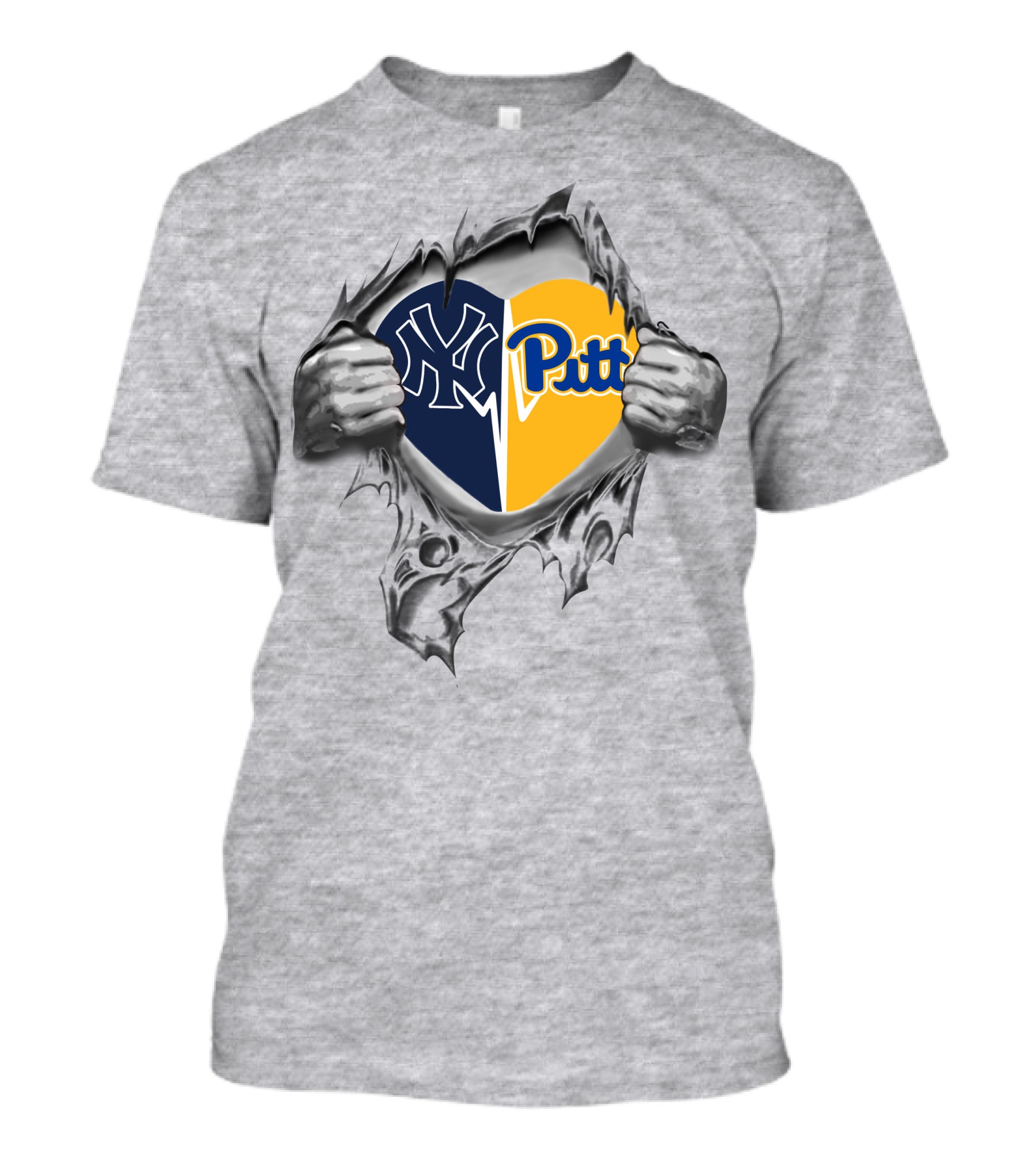 Yankees Pitt Split Heart With Torn Metal Effect T-Shirt