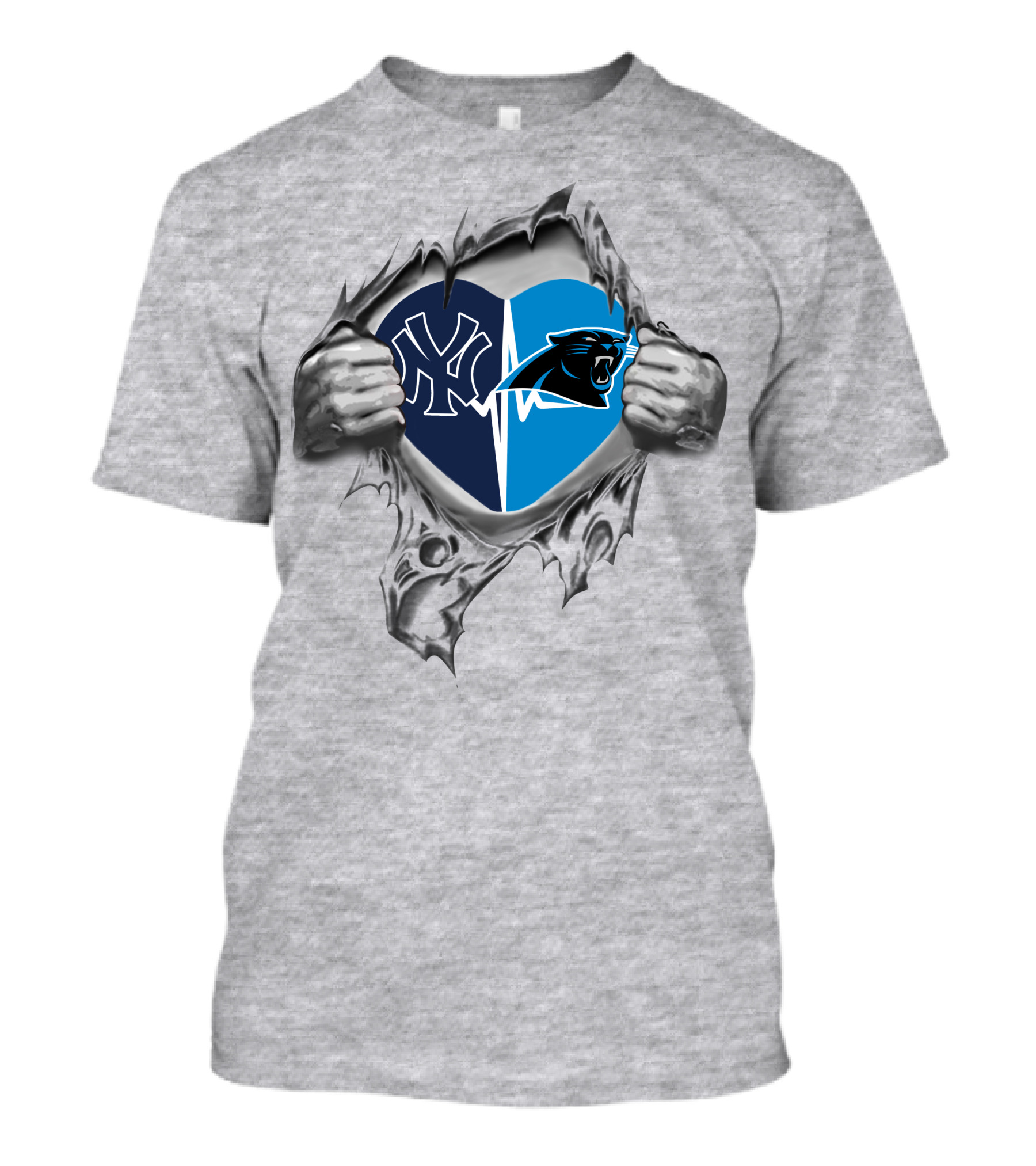 Yankees Carolina Panthers Heart Logo Split T-Shirt